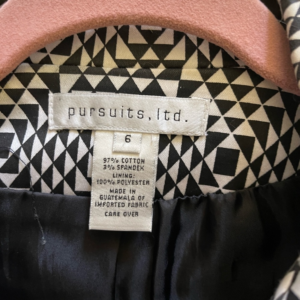 Women's Lightweight Coat SZ 6 Black White Geometric Fully Lined Jacket/coat - Picture 3 of 8